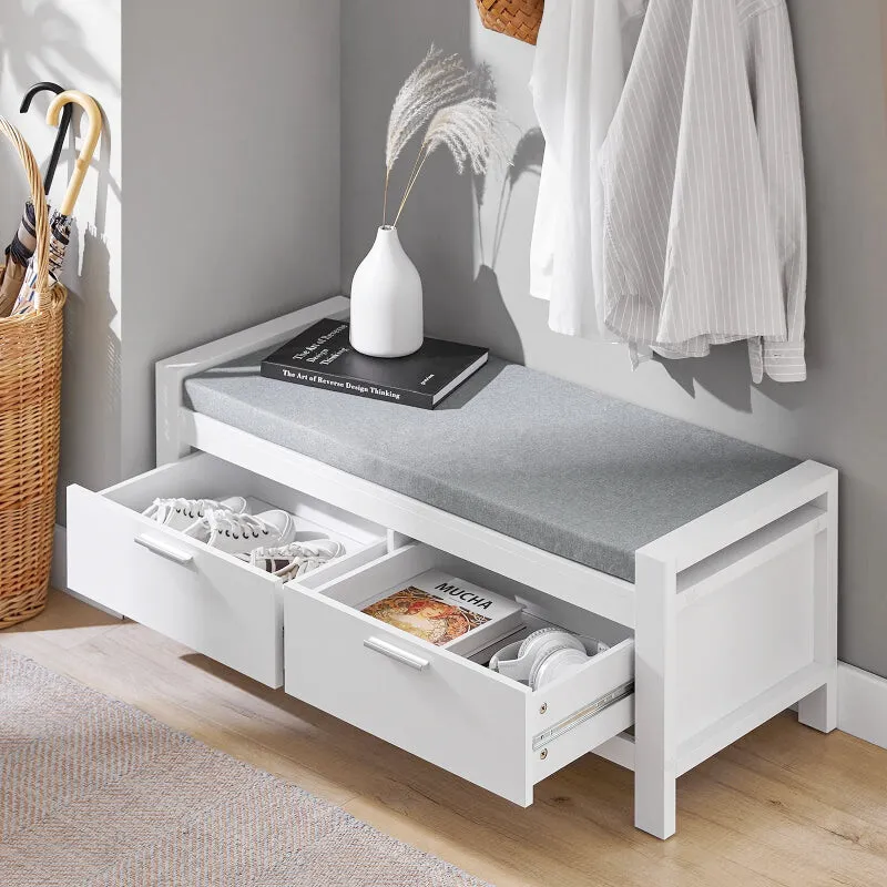 Banc d’Entrée Minimaliste Blanc | Design Scandinave avec Assise et Rangement