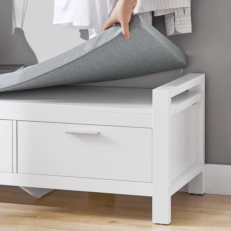 Banc d’Entrée Minimaliste Blanc | Design Scandinave avec Assise et Rangement