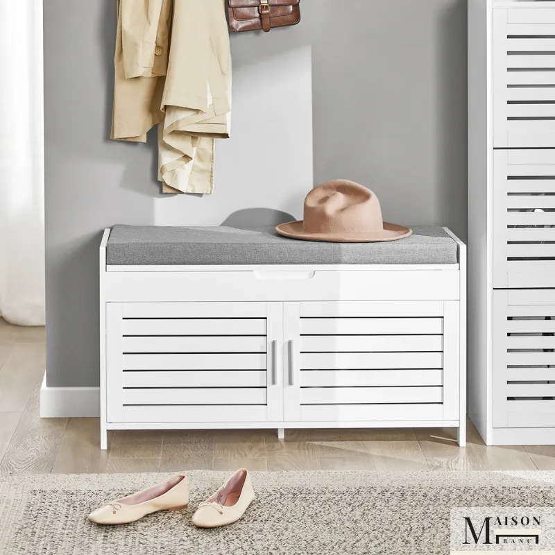 Banc Coffre d’Entrée Minimaliste | Design Nordique avec Rangement à Portes