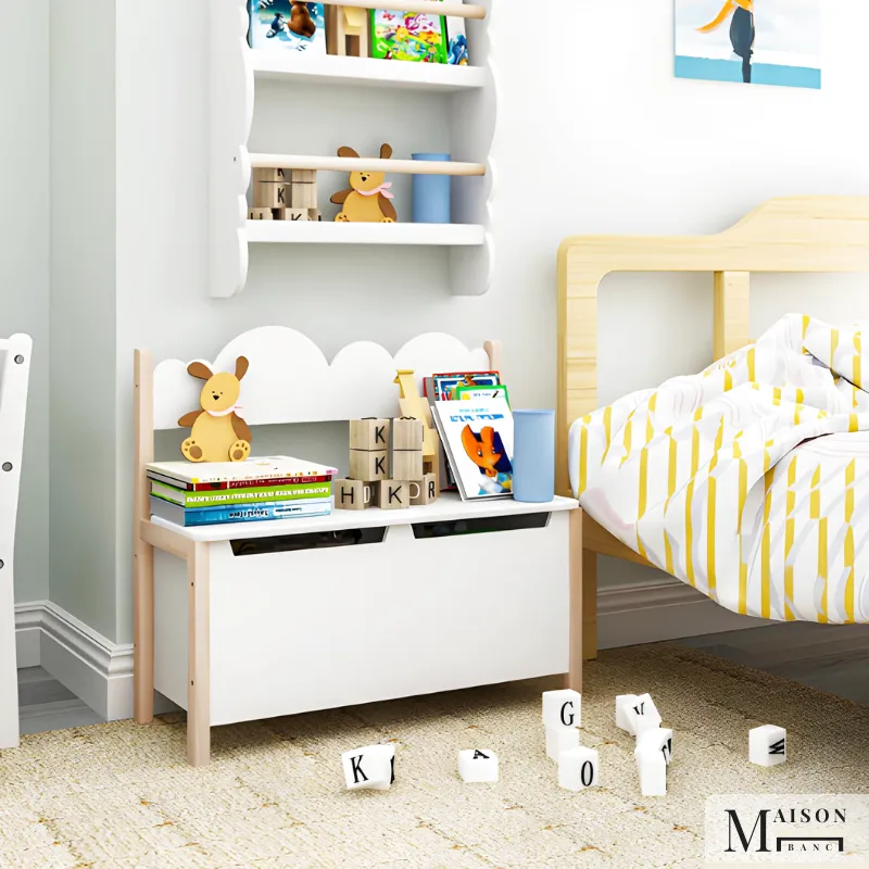 Banc Coffre Enfant en Bois avec Dossier | Assise de Rangement Décorative