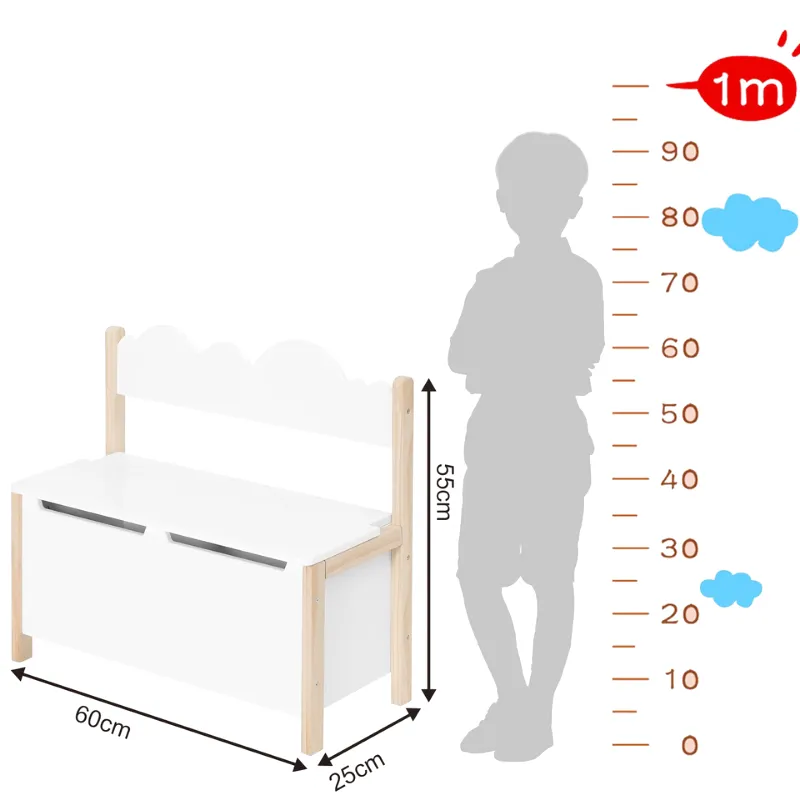 Banc Coffre Enfant en Bois avec Dossier | Assise de Rangement Décorative