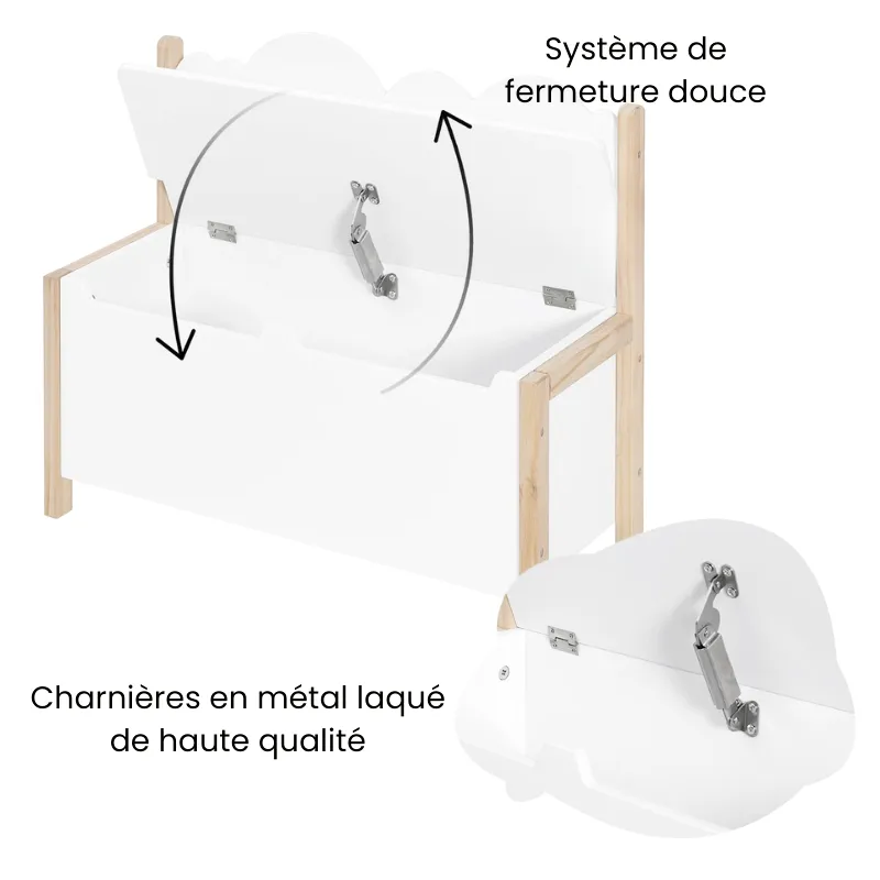 Banc Coffre Enfant en Bois avec Dossier | Assise de Rangement Décorative