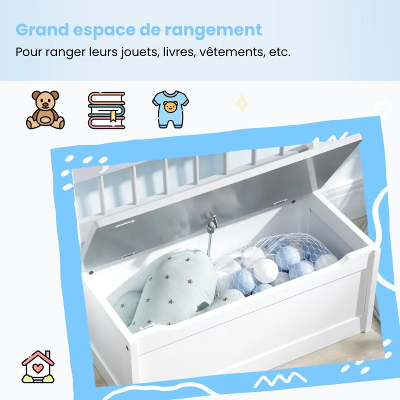 Banc Coffre de Rangement Enfant 2-en-1 Blanc et Gris | Design Scandinave Moderne