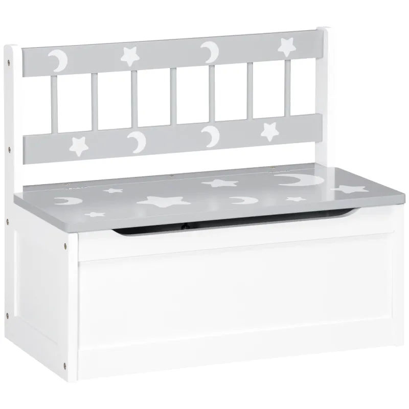 Banc Coffre de Rangement Enfant 2-en-1 Blanc et Gris | Design Scandinave Moderne