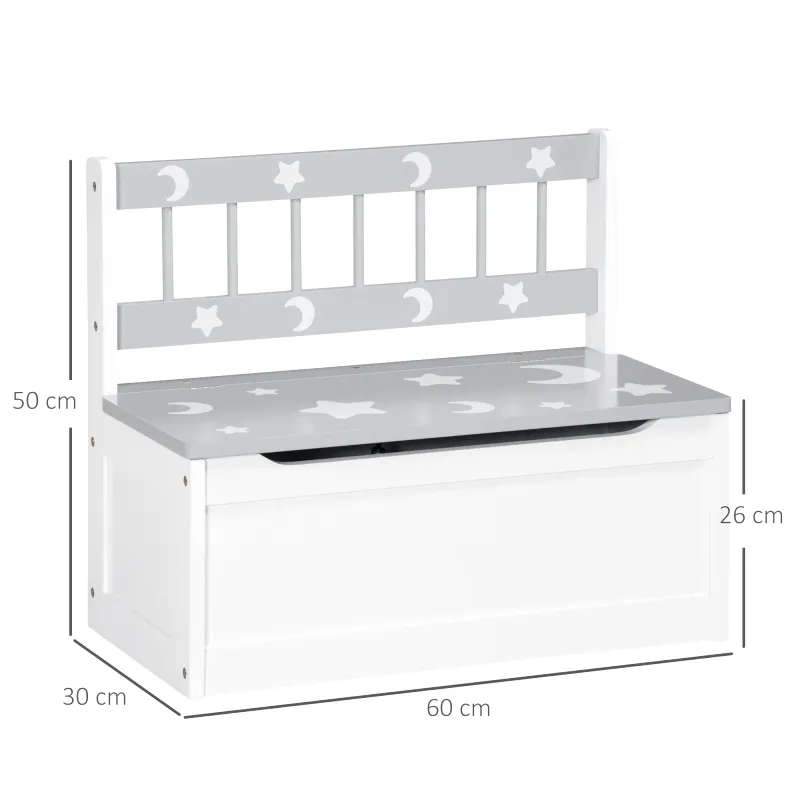 Banc Coffre de Rangement Enfant 2-en-1 Blanc et Gris | Design Scandinave Moderne
