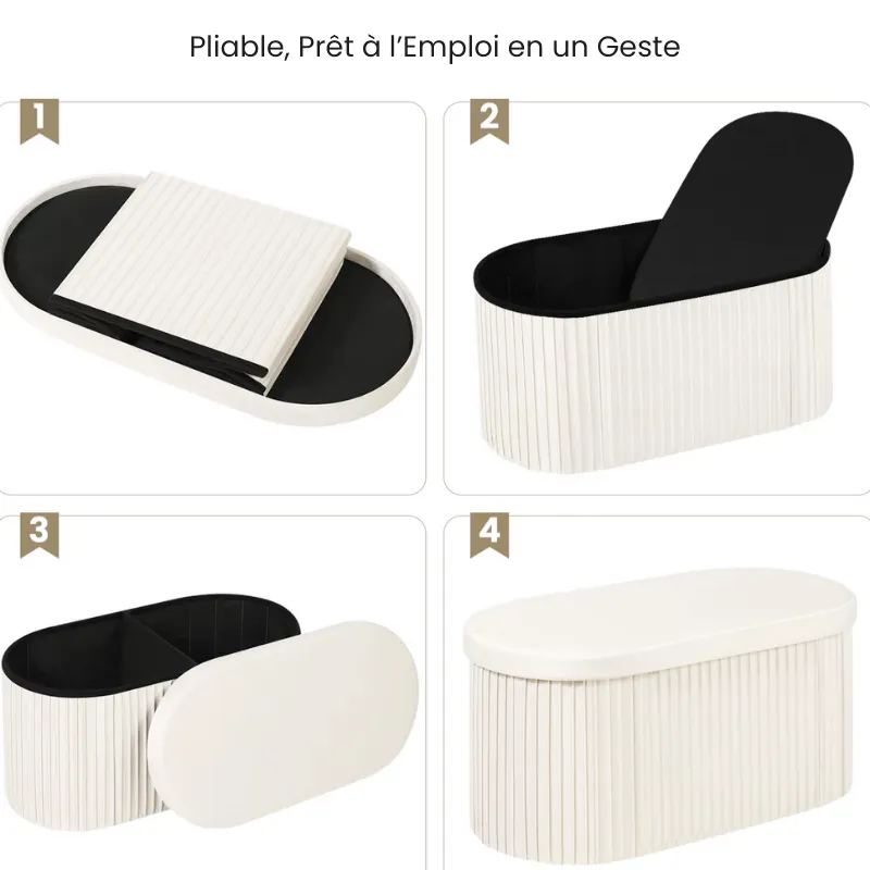Banc Coffre Velours avec Rangement Pliable | Moderne et Décoratif