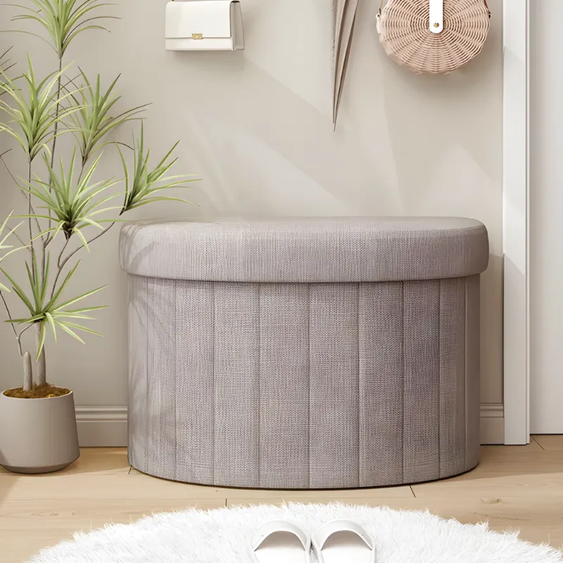 Banc Coffre de Rangement en Demi-Cercle | Design Épuré et Décoratif