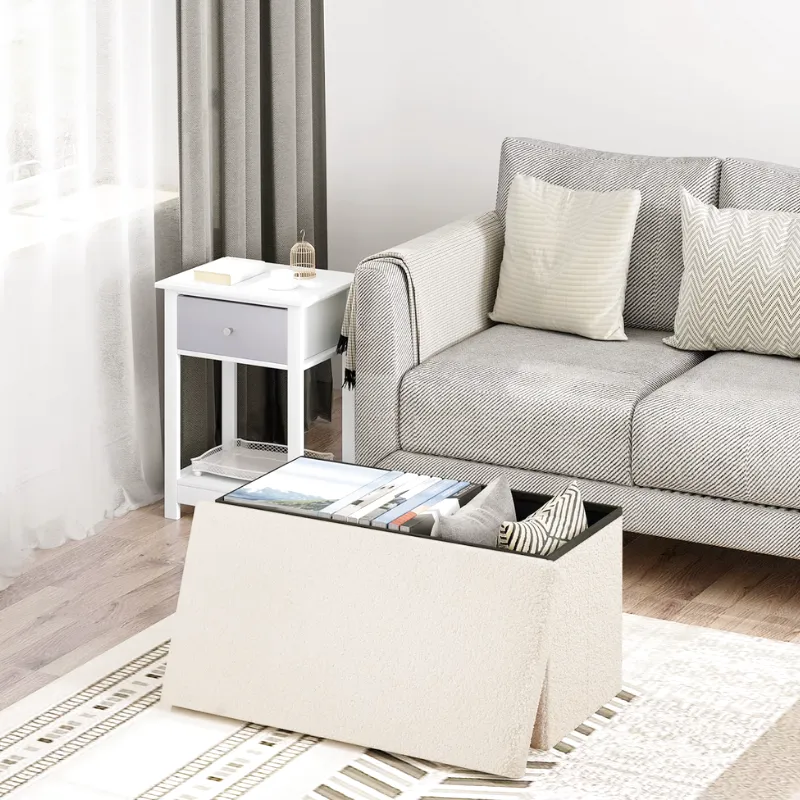 Banc Coffre Pliable en Tissu Teddy | Design Scandinave et Rangement 80L