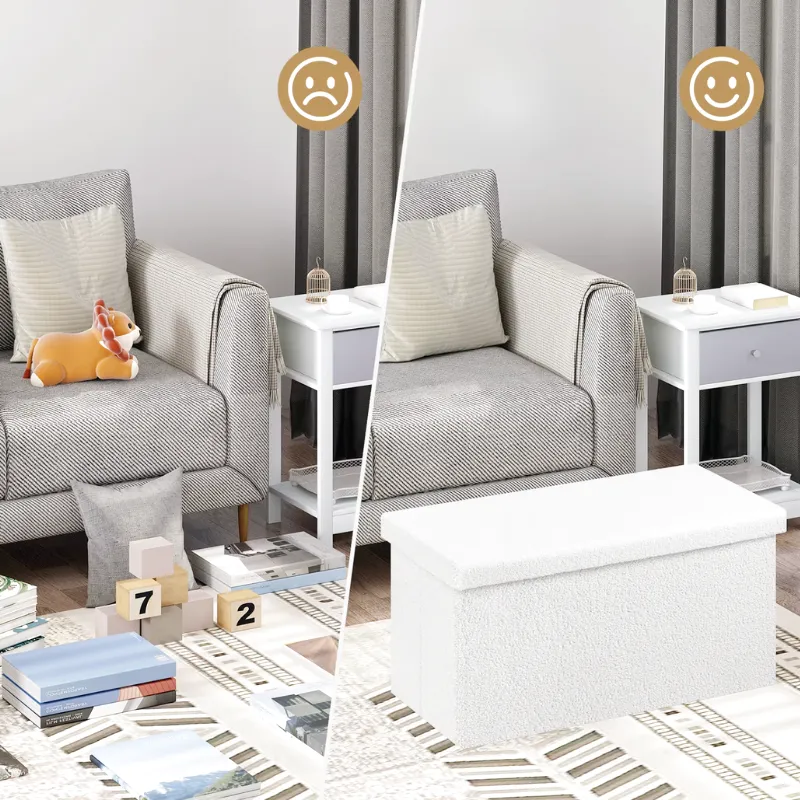 Banc Coffre Pliable en Tissu Teddy | Design Scandinave et Rangement 80L