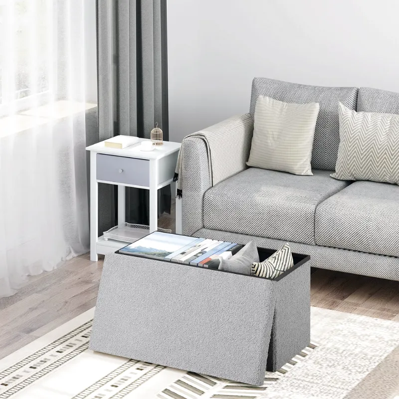 Banc Coffre Pliable en Tissu Teddy | Design Scandinave et Rangement 80L