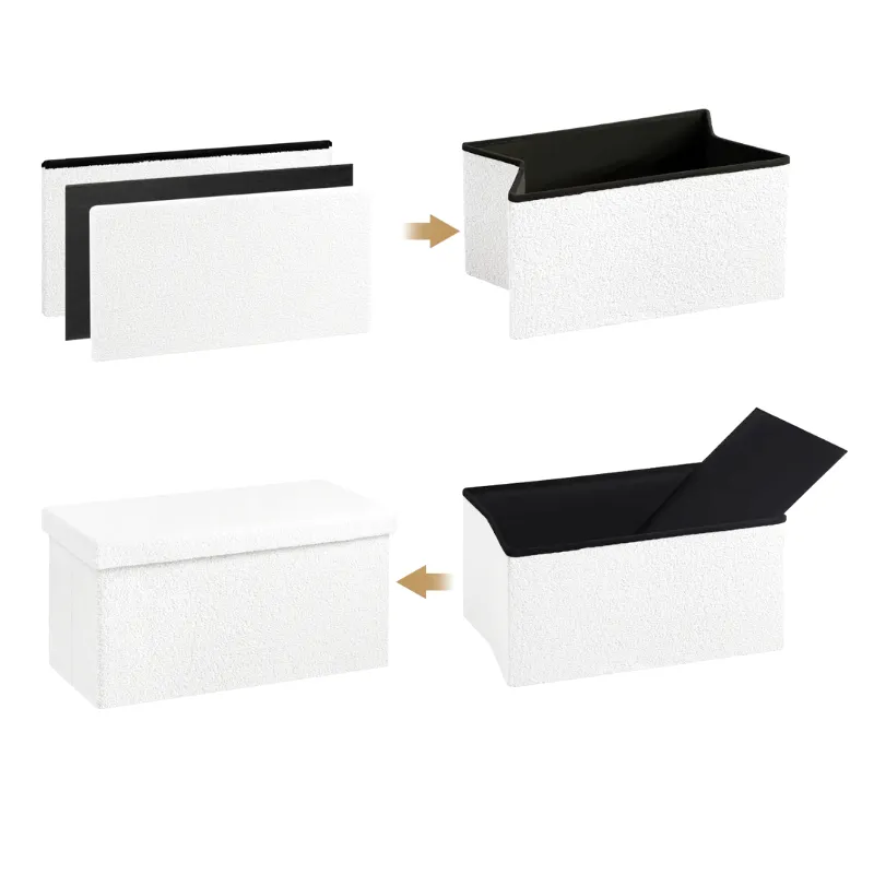 Banc Coffre Pliable en Tissu Teddy | Design Scandinave et Rangement 80L