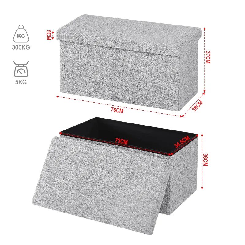Banc Coffre Pliable en Tissu Teddy | Design Scandinave et Rangement 80L