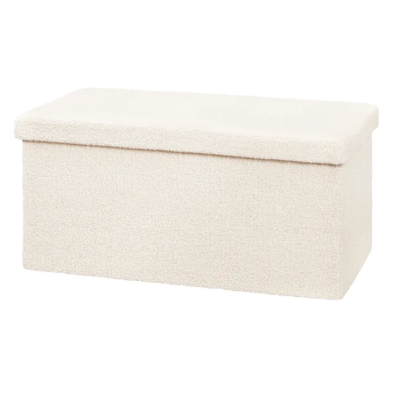 Banc Coffre Pliable en Tissu Teddy | Design Scandinave et Rangement 80L
