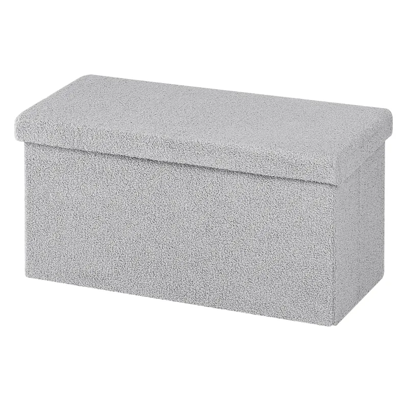 Banc Coffre Pliable en Tissu Teddy | Design Scandinave et Rangement 80L