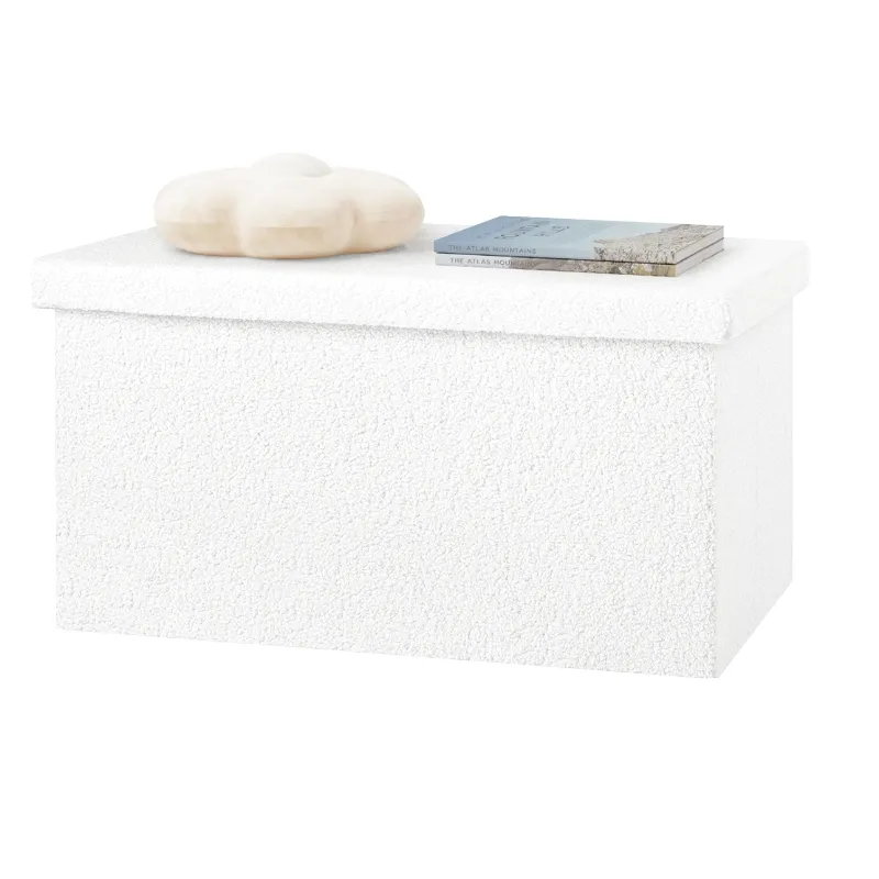 Banc Coffre Pliable en Tissu Teddy | Design Scandinave et Rangement 80L