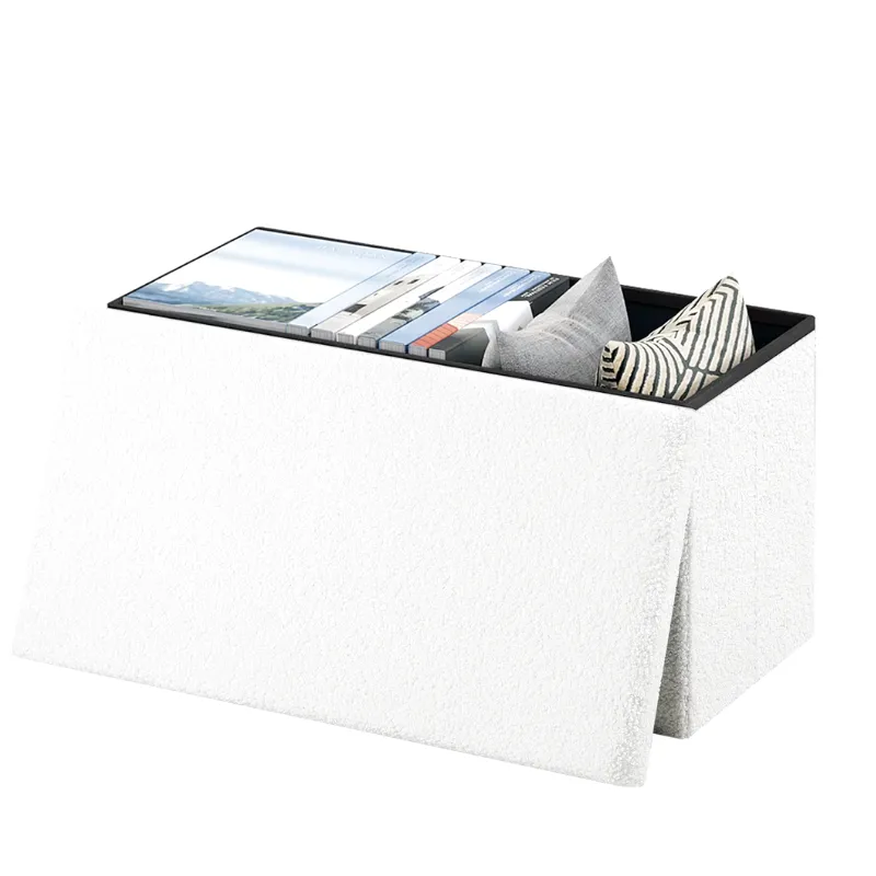 Banc Coffre Pliable en Tissu Teddy | Design Scandinave et Rangement 80L