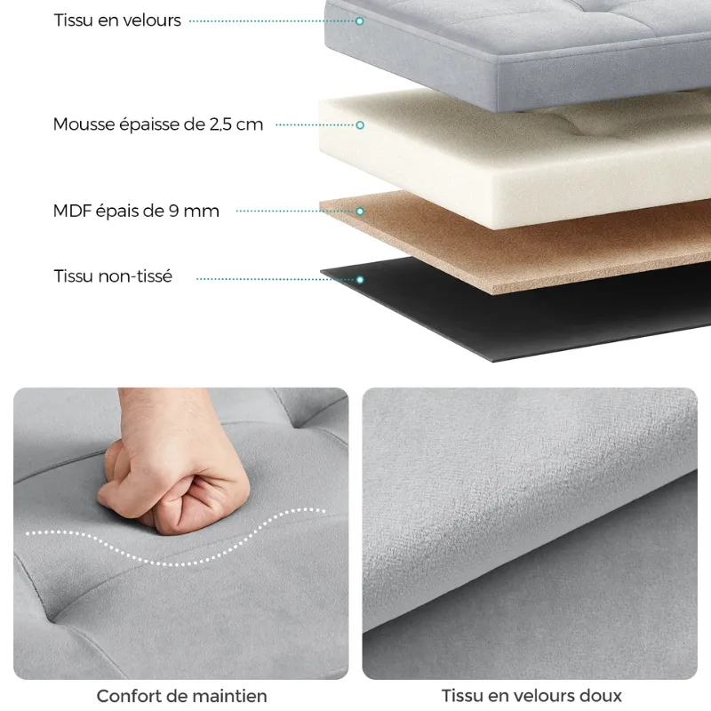 Banc Coffre Pliable en Velours avec 131L de Rangement | Design Moderne Scandinave