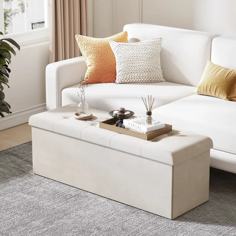 Banc Coffre de Rangement Pliable en Lin | Design Scandinave