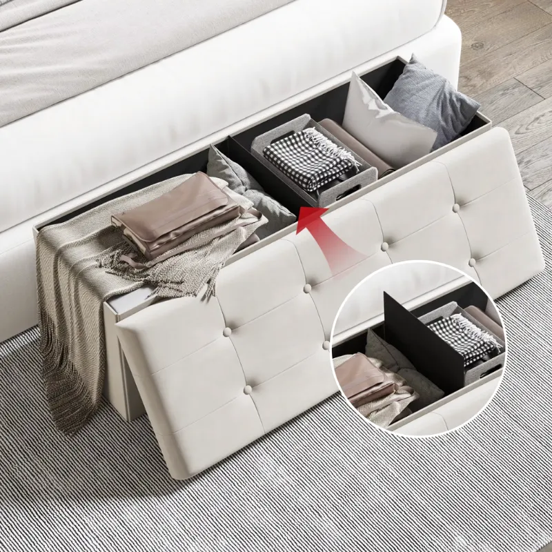 Banc Coffre de Rangement Pliable en Lin | Design Scandinave