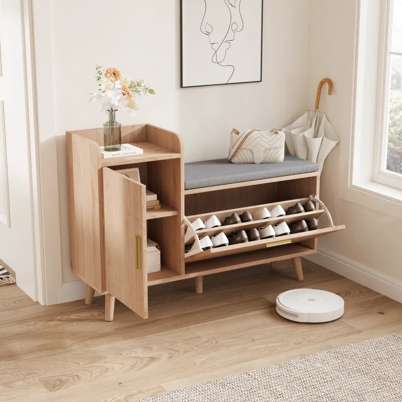 Banc à Chaussures 2 en 1 avec Assise Confort | Style Scandinave et Moderne