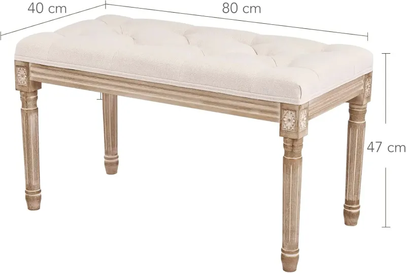 Banc d’Entrée Ottoman de Prestige Beige | Bois Sculpté et Lin Capitonné