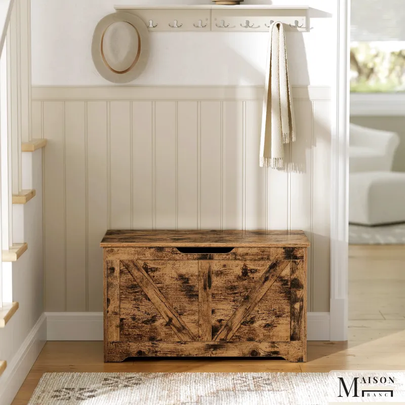 Banc Coffre de Rangement Rustique | Style Grange avec Charnières de Sécurité