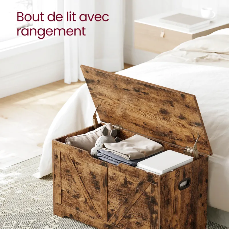 Banc Coffre de Rangement Rustique | Style Grange avec Charnières de Sécurité