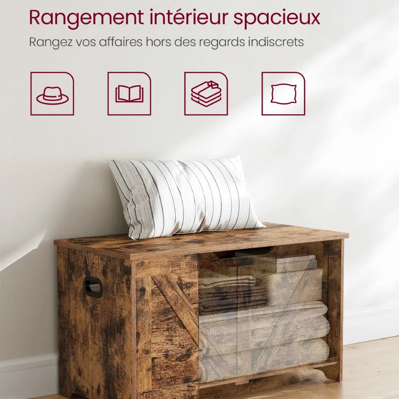 Banc Coffre de Rangement Rustique | Style Grange avec Charnières de Sécurité