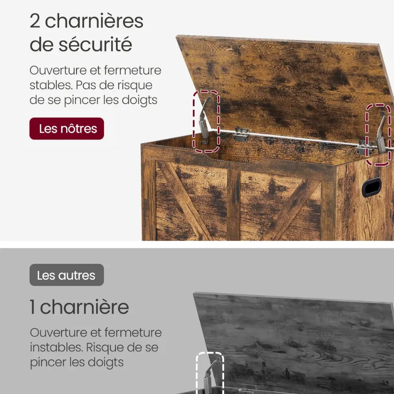 Banc Coffre de Rangement Rustique | Style Grange avec Charnières de Sécurité