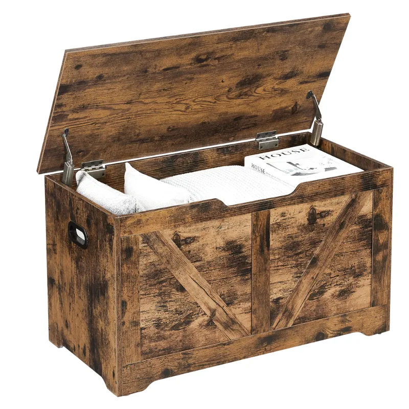 Banc Coffre de Rangement Rustique | Style Grange avec Charnières de Sécurité