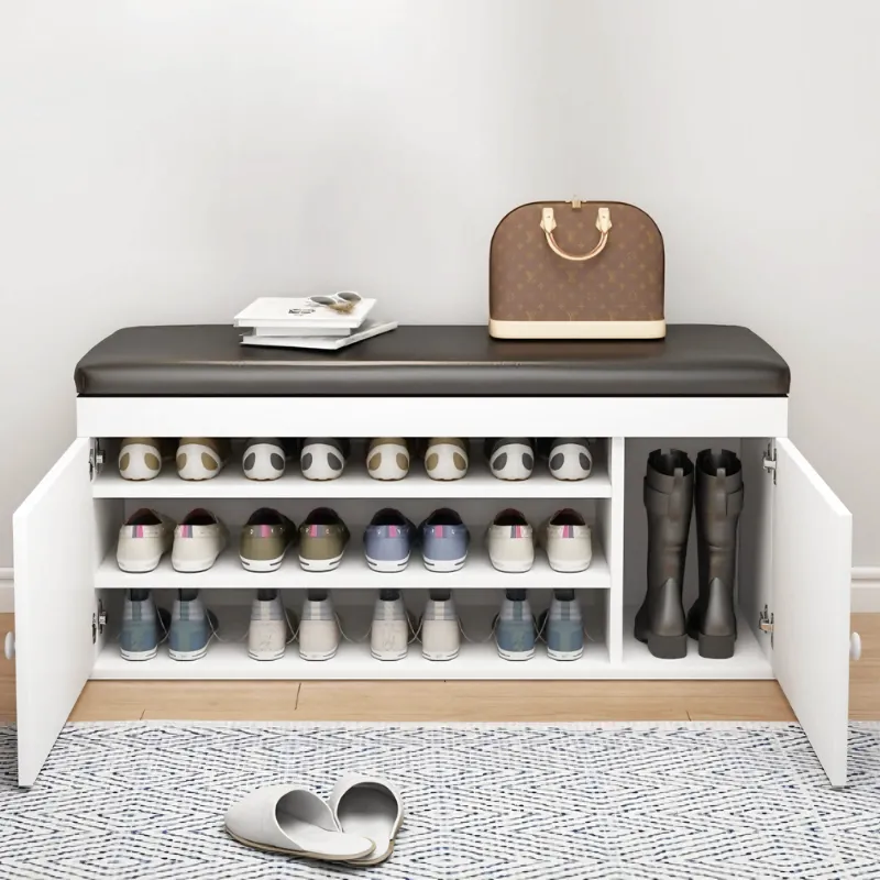 Banc à Chaussures avec Rangement | Design Élégant en Similicuir et Bois