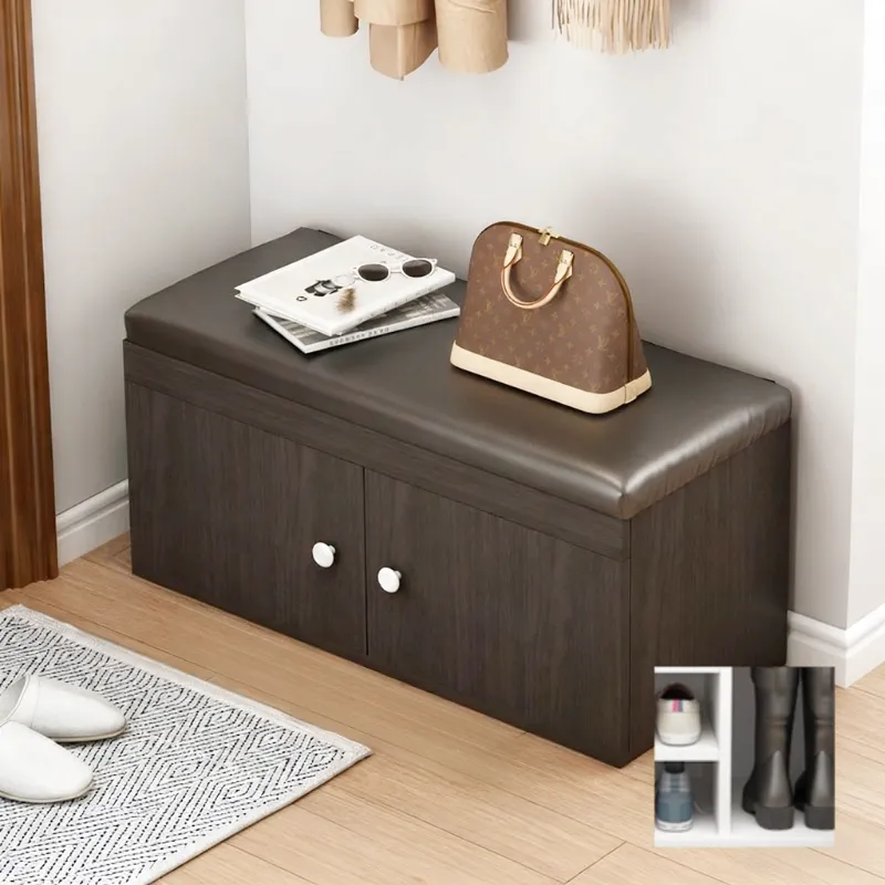 Banc à Chaussures avec Rangement | Design Élégant en Similicuir et Bois