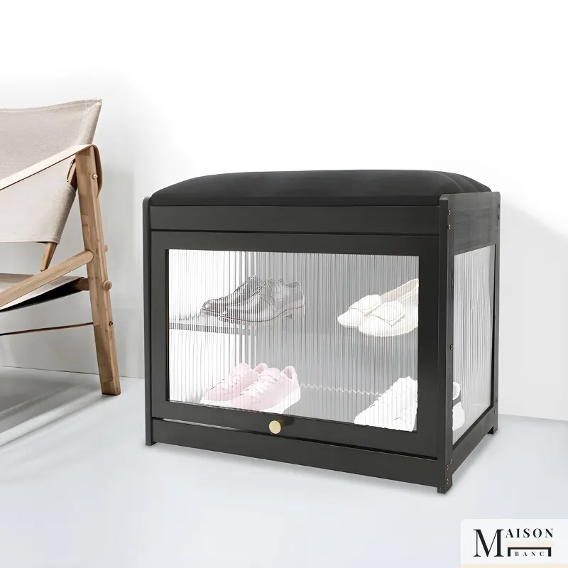 Banc à Chaussures Noir avec Assise | Design Nordique Minimaliste