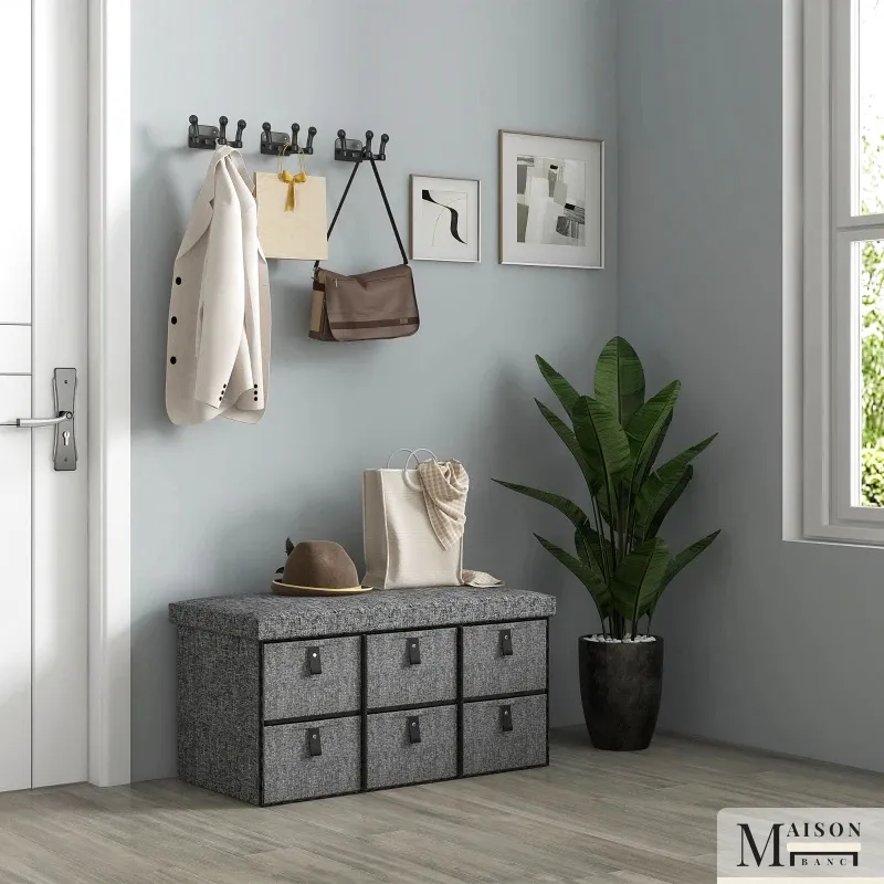 Banc à Chaussures Rembourré Gris | Design Moderne avec 6 Tiroirs de Rangement