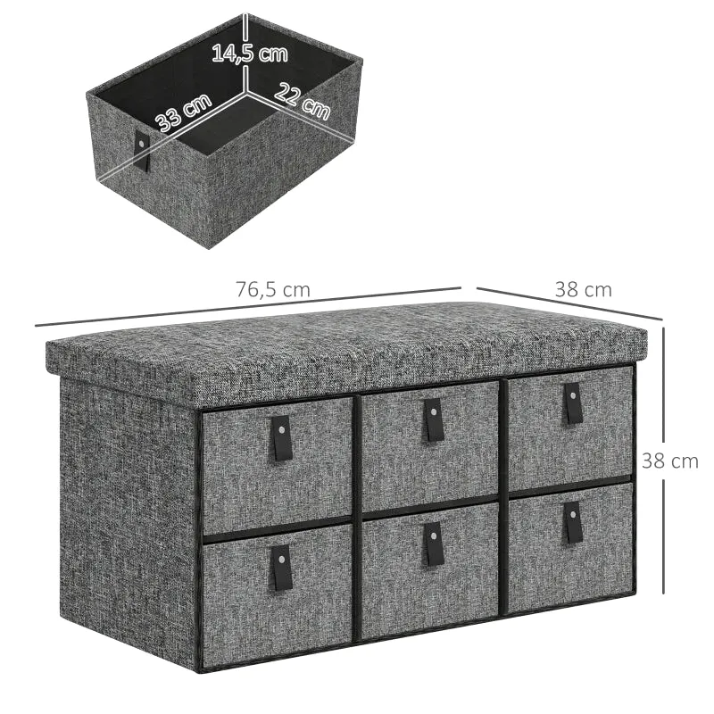 Banc à Chaussures Rembourré Gris | Design Moderne avec 6 Tiroirs de Rangement