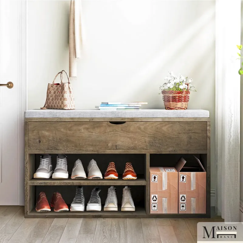 Banc à Chaussures avec Coussin | Design Compact et Rangements Astucieux