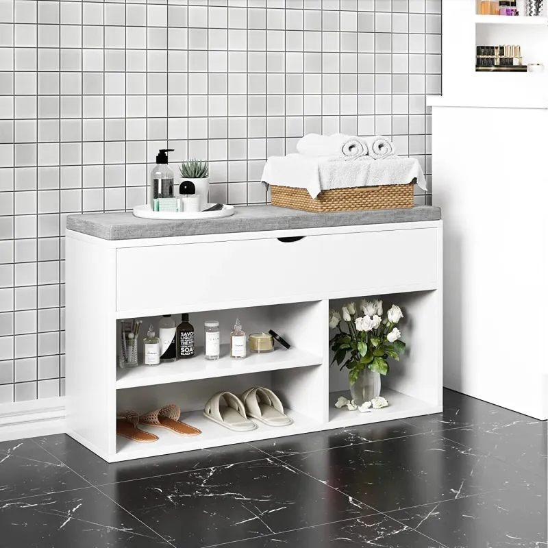 Banc à Chaussures avec Coussin | Design Compact et Rangements Astucieux