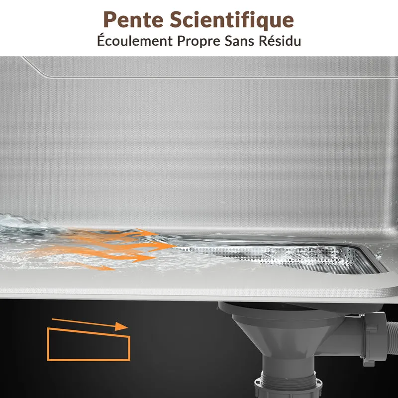 Évier de cuisine en acier inoxydable 304 SUS à 1 cuve, évier encastrable à cuve unique avec panier à déchets triangulaire côté étroit, Argenté, 70×43cm