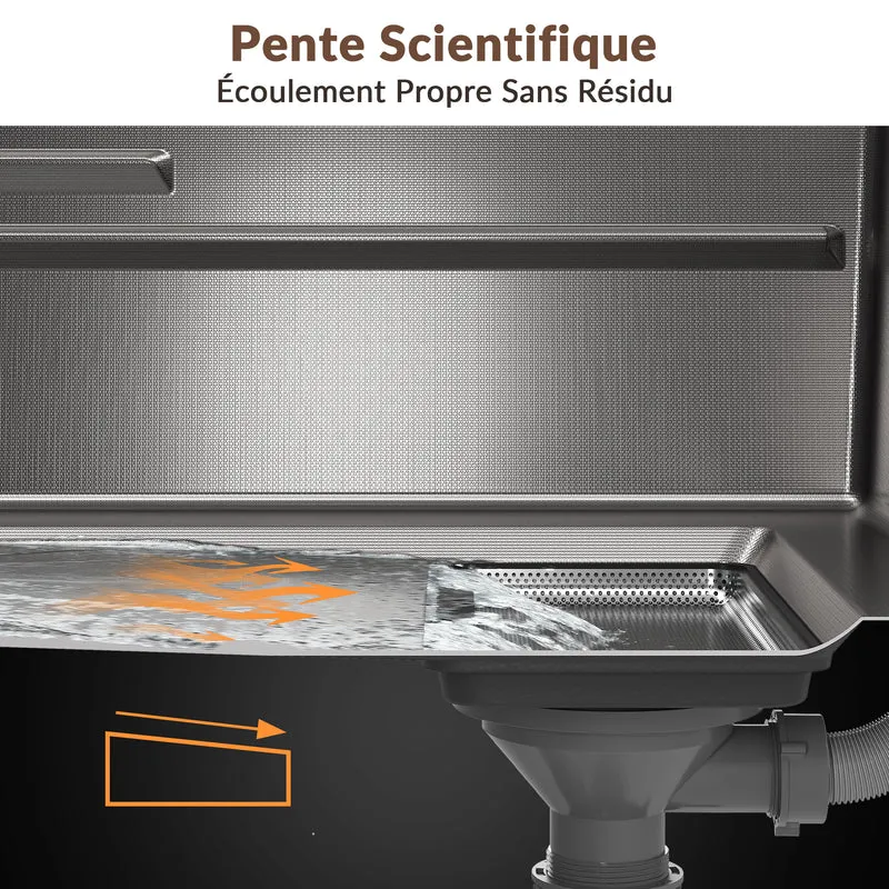 Évier de cuisine en acier inoxydable 304 SUS à 1 cuve, évier encastrable à une cuve avec filtre à déchets rectangulaire côté étroit, Argenté, 70×44cm