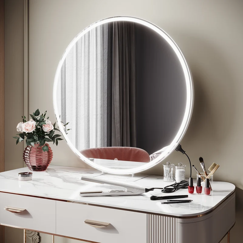 SIRHONA Miroir de maquillage LED, mural ou de table, 800 x 800 x 30mm