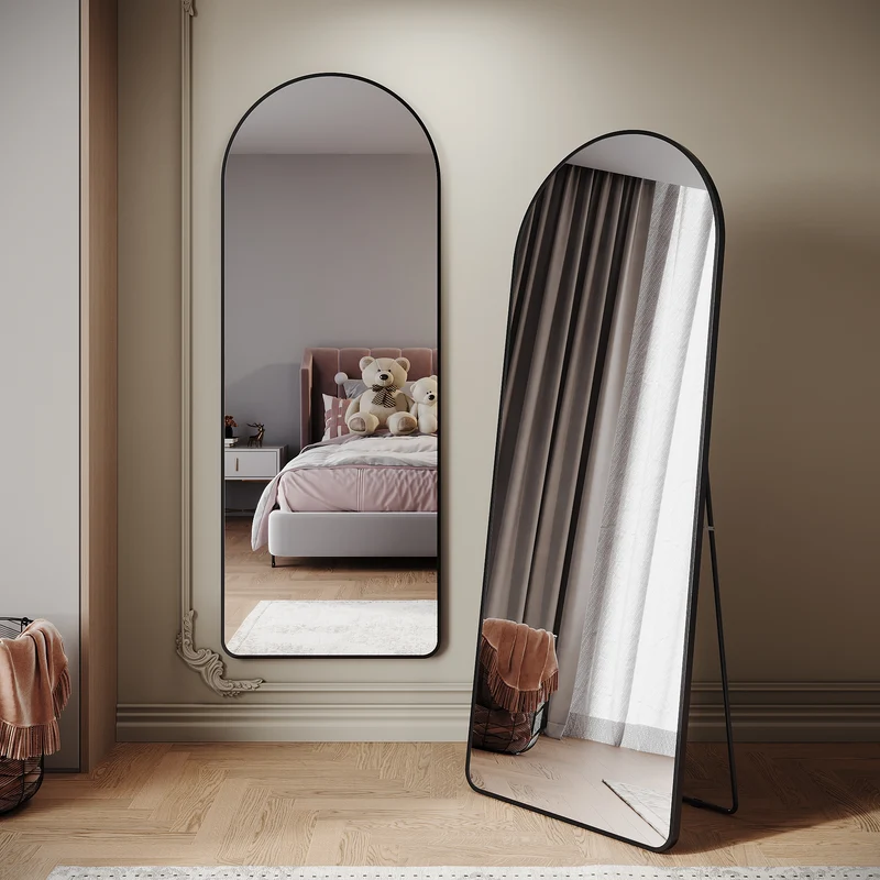 SIRHONA Miroir sur Pied, Noir voûté avec Support 1600x600x30mm