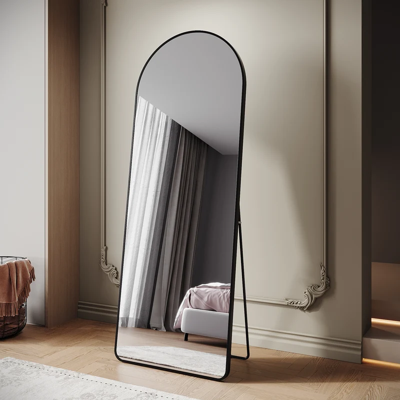 SIRHONA Miroir sur Pied, Noir voûté avec Support 1600x600x30mm
