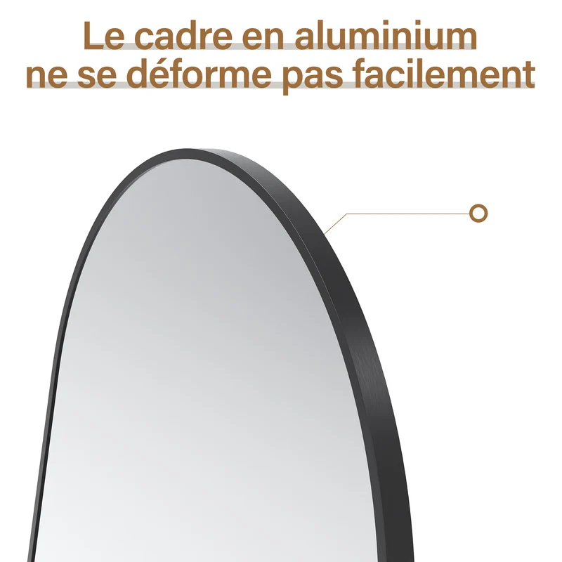 SIRHONA Miroir sur Pied, Noir voûté avec Support 1600x600x30mm
