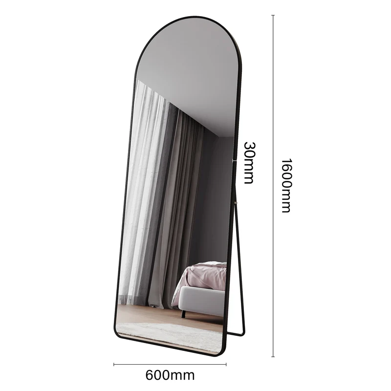 SIRHONA Miroir sur Pied, Noir voûté avec Support 1600x600x30mm