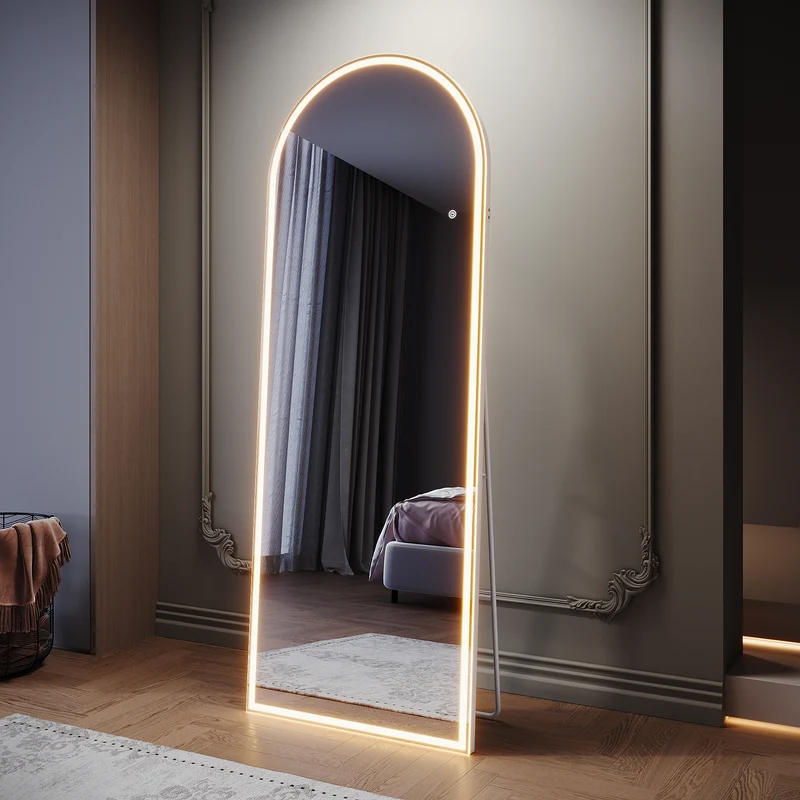 SIRHONA Miroir LED sur pied avec éclairage tricolore réglable 1600x600x35mm