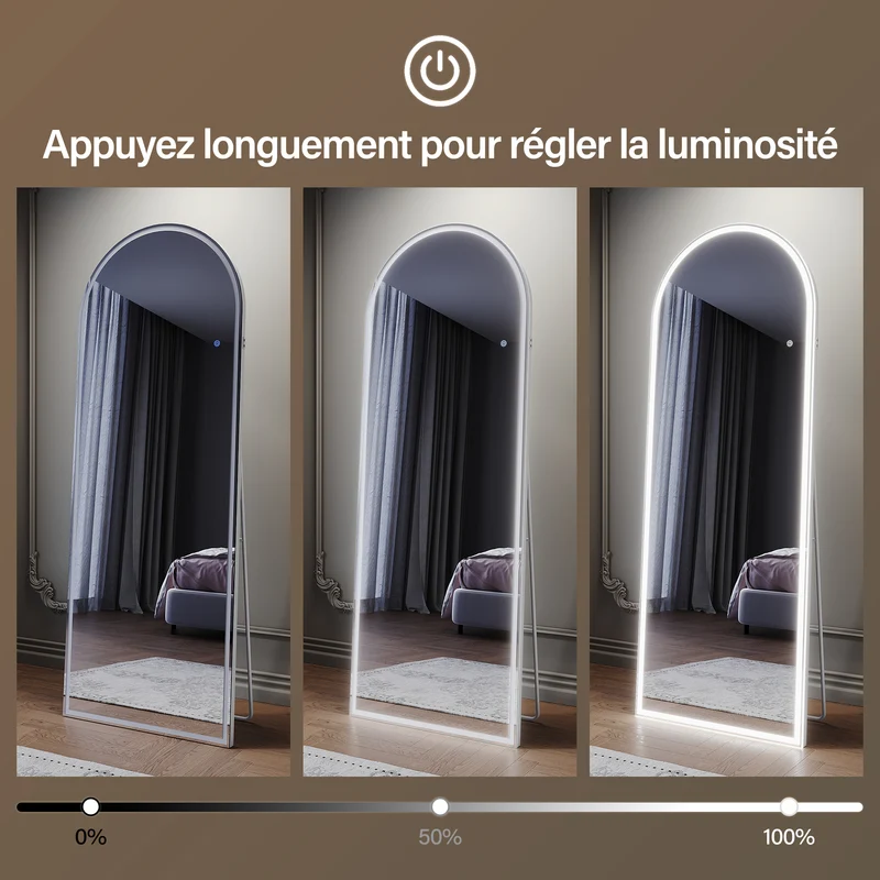 SIRHONA Miroir LED sur pied avec éclairage tricolore réglable 1600x600x35mm