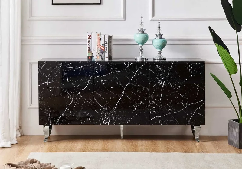 Buffet marbre noir laqué design - Axel