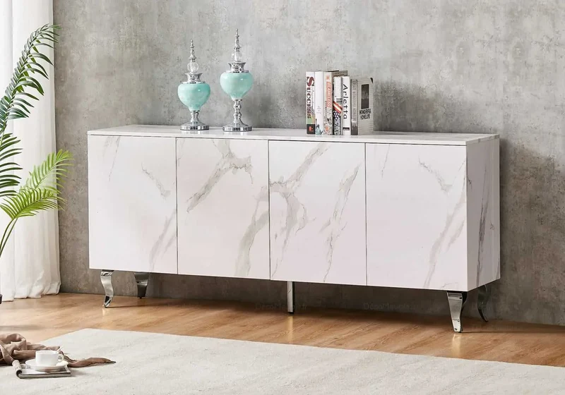 Buffet marbre blanc laqué design - Axel