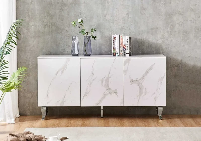 Buffet marbre blanc laqué design - Axel
