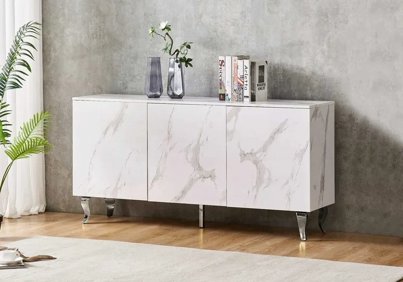 Buffet marbre blanc laqué design - Axel